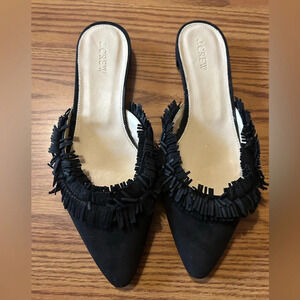 J. Crew Loafer Black Suede Fringe Slip-On Mules Women’s Pointed Flats Size 8.5